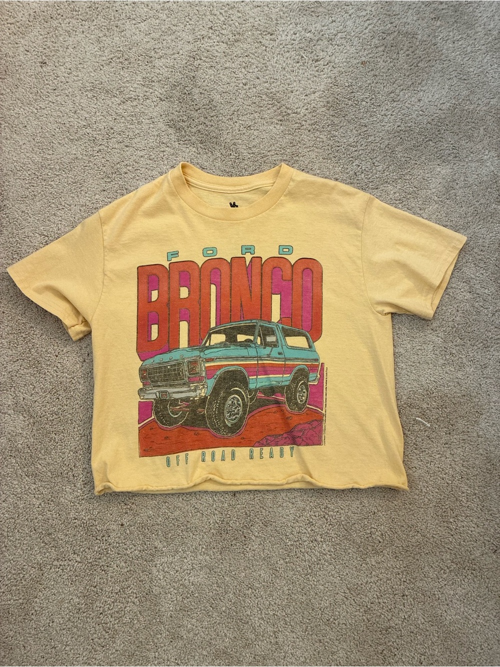 Junk Food Clothing Yellow Ford Bronco Graphic Crop Tee